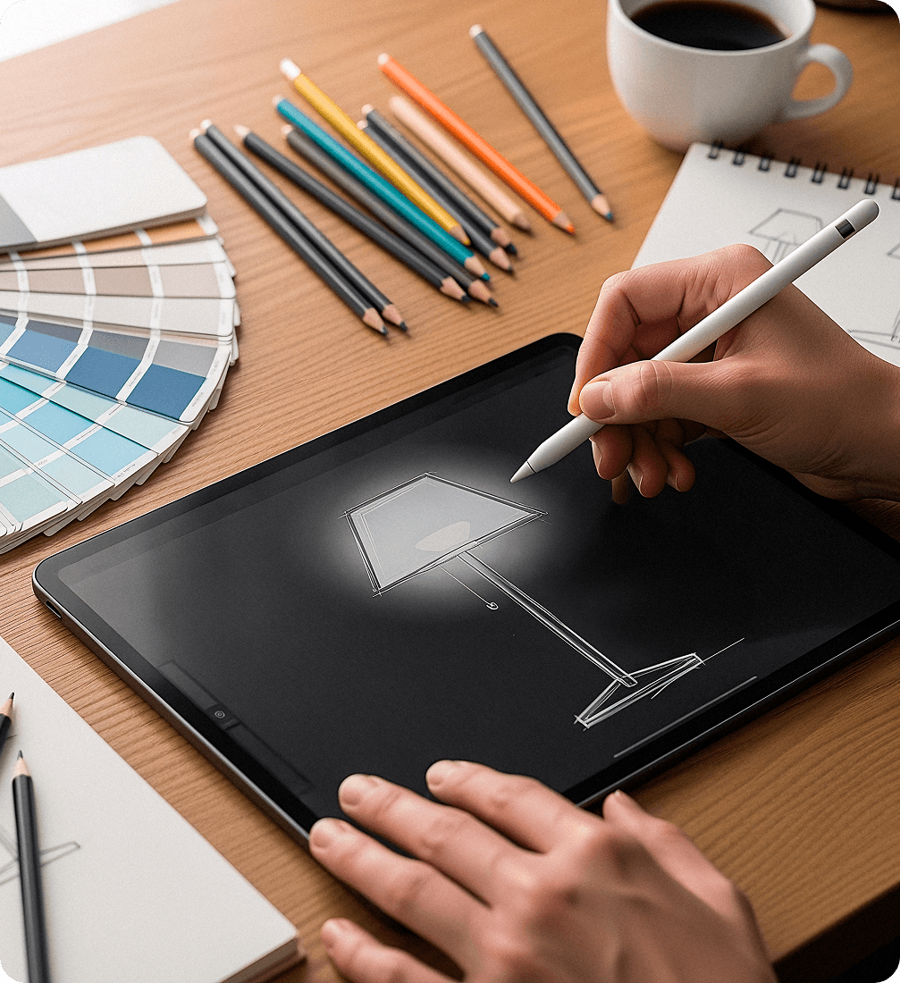 Design process - sketching on tablet